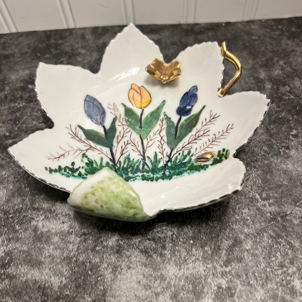 Vintage CeramicFloral Butterfly Trinket Dish
